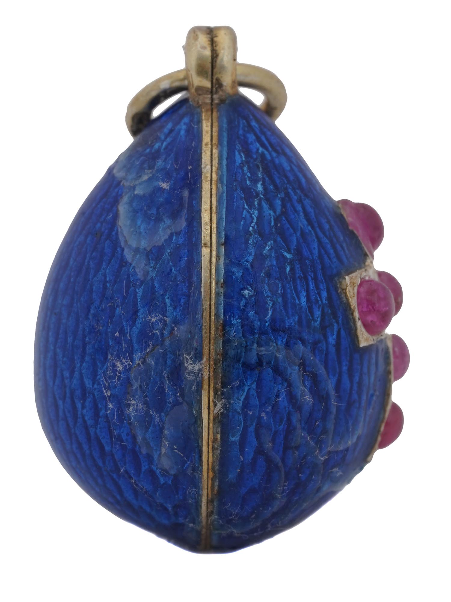 RUSSIAN SILVER GILT ENAMEL AND RUBIES EGG PENDANT PIC-3